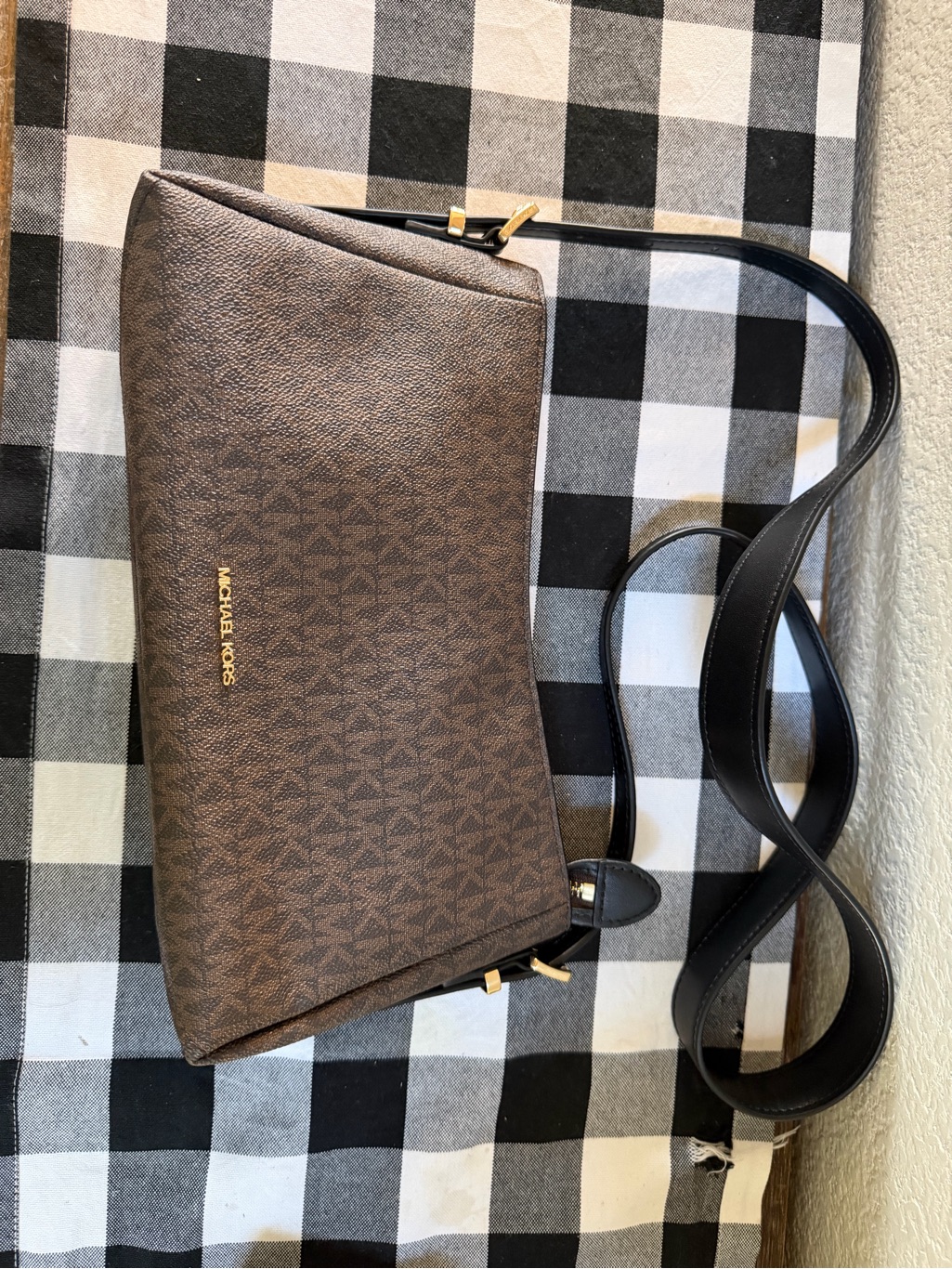 Michael Kors Brown Monogram Crossbody Belt Bag With Black Strap Nwot